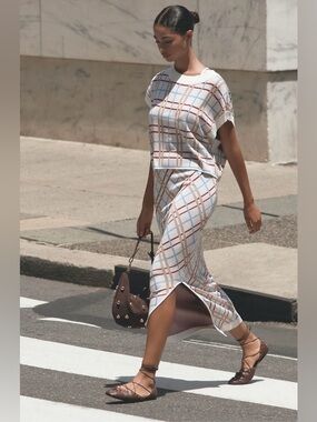 Anthropologie Plaid Knit Midi Dress and matching sweater